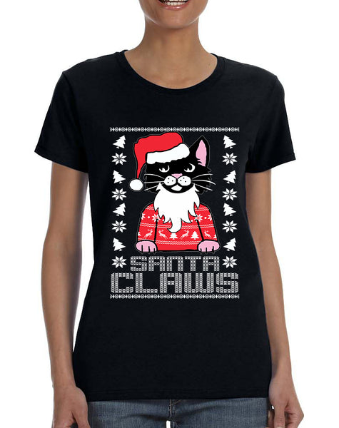 Women's T Shirt Santa Claws Cat Ugly Xmas Cute Cats Lover Gift
