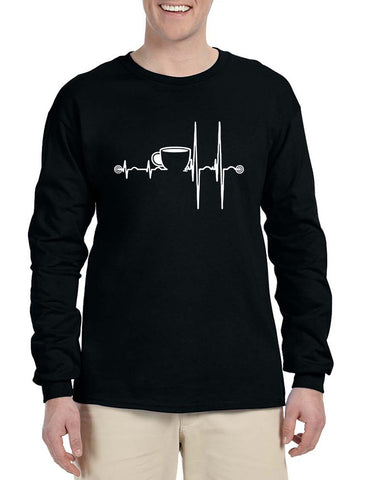 Men's Long Sleeve Coffee Heartbeat Coffee Lovers Tee Shirt