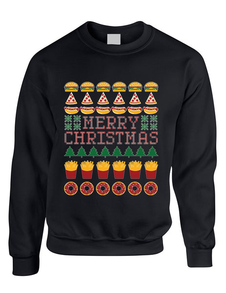 Adult Crewneck Junk Food Merry Christmas Ugly sweater Humor Top - ALLNTRENDSHOP - 1
