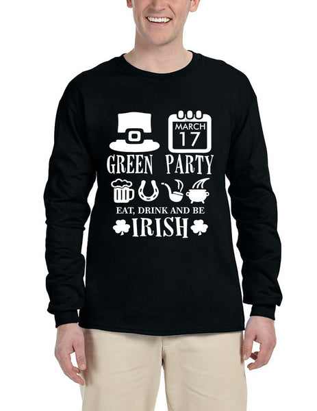 Men's Long Sleeve Green Party St Patrick's Day Shirt Drunk Top