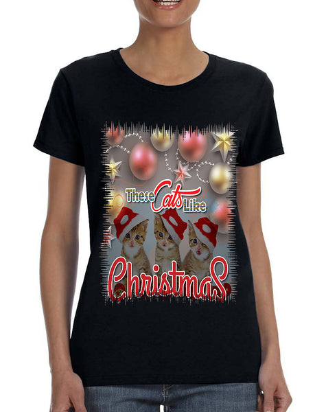 Women's T Shirt These Cats Like Christmas Cute Tee Cat Lover Gift