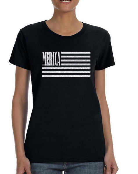 Women's T Shirt Merica Glitter White Flag 4th Of July Tee