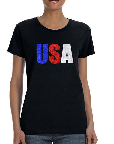 Women's T Shirt USA Glitter Flag Colors Cool 4th Of July Shirt