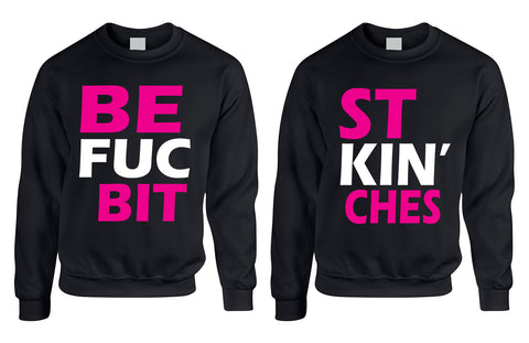 Couple Crewneck Best Bit**es BFF Set Of 2 Love Pink Print - ALLNTRENDSHOP