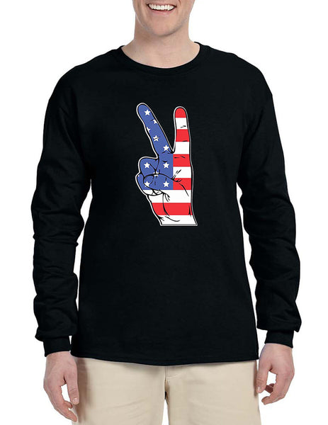 Men's Long Sleeve American Flag Hand 4th Of July Shirt