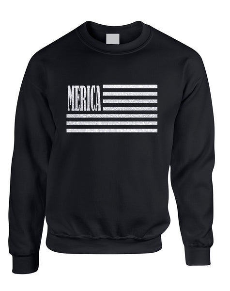 Adult Sweatshirt Merica Glitter White Flag 4th Of July USA