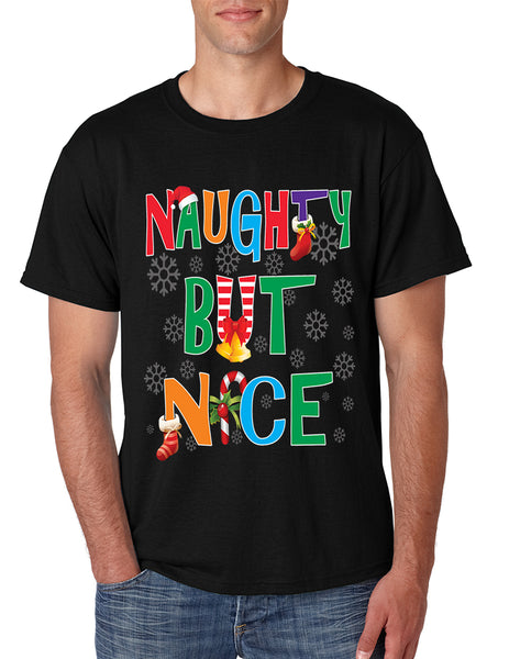 Men's T Shirt Naughty But Nice Humor Xmas Shirt Cute Holiday Gift