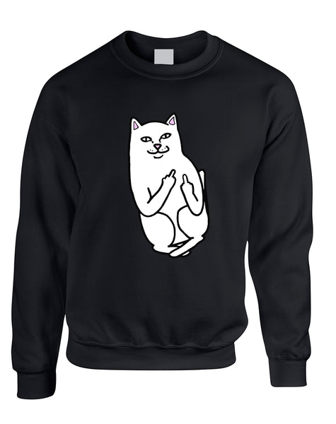 Adult Sweatshirt Middle Finger Cat Humor Funny Top