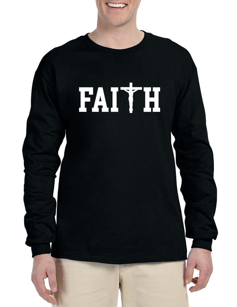 Men's Long Sleeve Faith Print Cross Love Christian Shirt