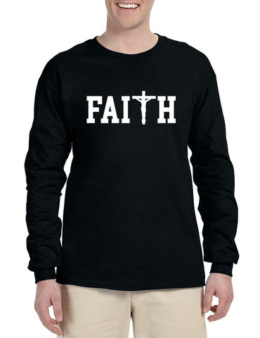 Men's Long Sleeve Faith Print Cross Love Christian Shirt
