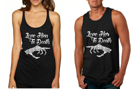 Love her Love him to death Couple Tanktops Valentines day - ALLNTRENDSHOP - 1