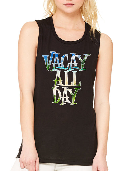 Women's Flowy Muscle Top Vacay All Day Vacation Beach Top