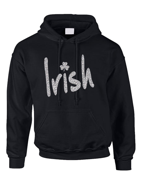 Adult Hoodie Irish Glitter Silver Shamrock St Patrick's Top