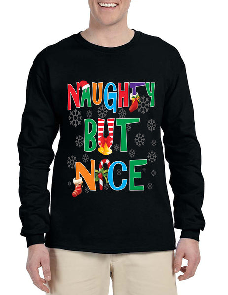 Men's Long Sleeve Naughty But Nice Cute Xmas Shirt Humor Gift