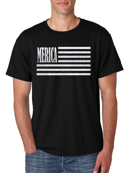 Men's T Shirt Merica Glitter White Flag 4th Of July Tee