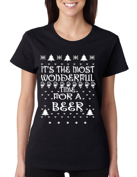 Women's T Shirt It's Most Wonderful Time for Beer Ugly Xmas Shirt - ALLNTRENDSHOP - 2