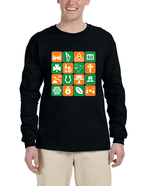 Men's Long Sleeve Irish Icons St Patrick's Day Symbols Top