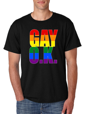 Men's T Shirt Gay OK Rainbow Pride Colors Support Love