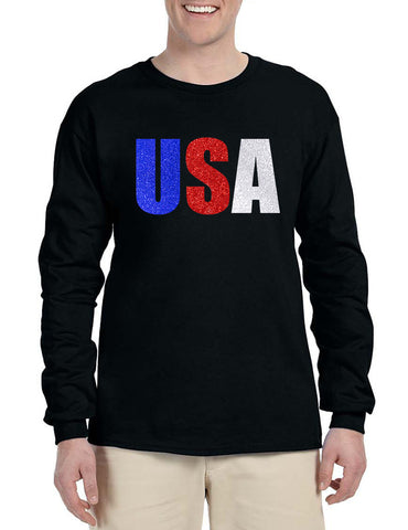 Men's Long Sleeve USA Glitter Flag Colors 4th Of July Tee