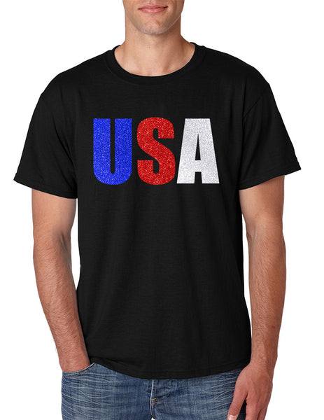 Men's T Shirt USA Glitter Flag Colors Cool 4th Of July Tee