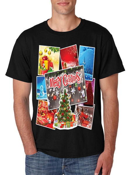 Men's T Shirt Merry Christmas Postcards Holiday Graphic Tshirt