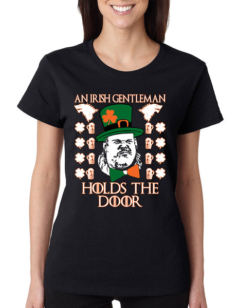Women's T Shirt Irish Hodor Hold The Door St Patrick's Day Tee