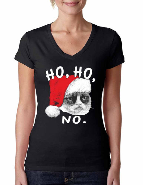 HO HO NO Grumpy cat Women's Sporty V Shirt - ALLNTRENDSHOP