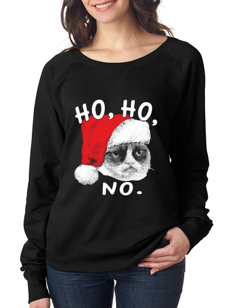 HO HO NO Grumpy cat Women's long sleeve Pullover - ALLNTRENDSHOP