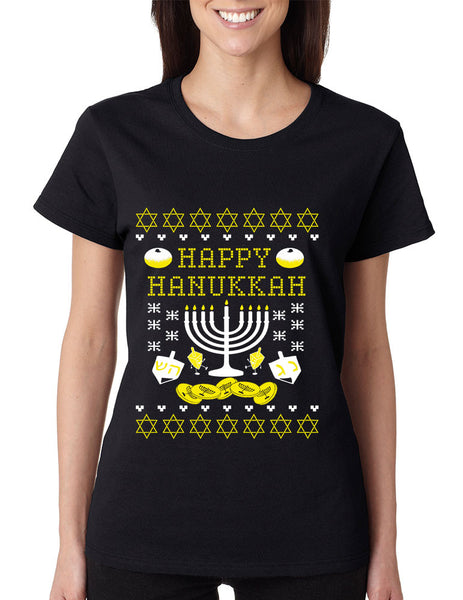 Women's T Shirt Happy Hanukkah Jewish Menorah Tee Shirt - ALLNTRENDSHOP - 1