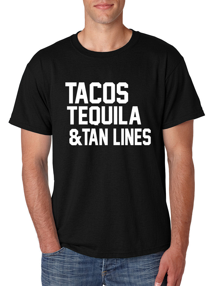 Men's T Shirt Tacos Tequila Tan Lines Beach Summer Top