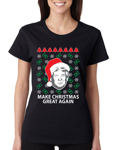 Women's T Shirt Trump Christmas Great Again Money Snow Holiday - ALLNTRENDSHOP - 1