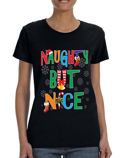 Women's T Shirt Naughty But Nice Cute Xmas Shirt Funny Gift