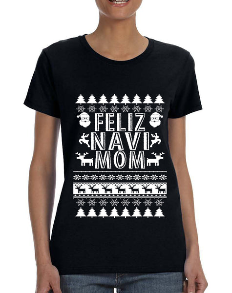 Women's T Shirt Feliz Navidad Ugly Xmas Holiday Gift Cute Shirt