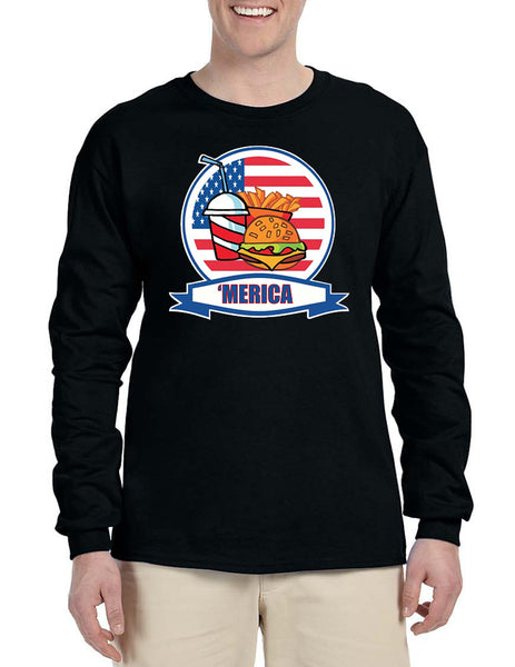 Men's Long Sleeve Fast Food 'merica 4th Of July Funny Tee