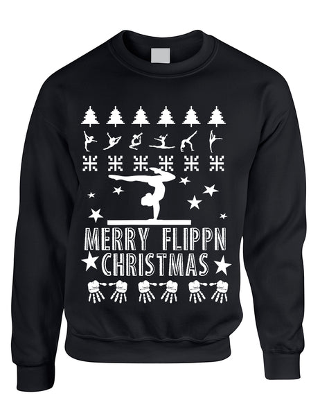 Adult Sweatshirt Merry Flippn Christmas Gymnastics Ugly Xmas