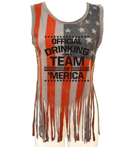 Official drinking team of America Women's Shredded Us Flag Tanktop - ALLNTRENDSHOP - 3