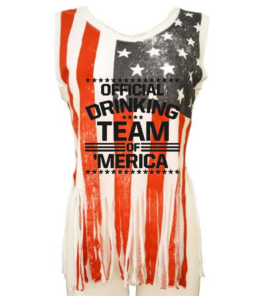 Official drinking team of America Women's Shredded Us Flag Tanktop - ALLNTRENDSHOP - 1