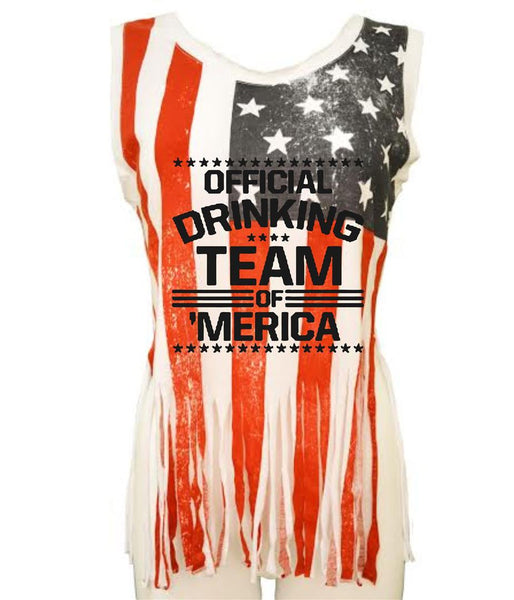 Official drinking team of America Women's Shredded Us Flag Tanktop - ALLNTRENDSHOP - 1