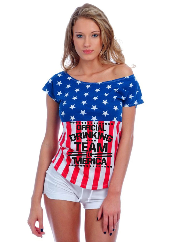 Official drinking team of America july 4th Usa Flag shirt Women's Drop Shoulder Shirt - ALLNTRENDSHOP