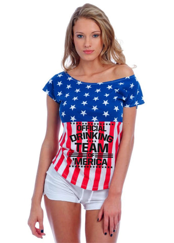 Official drinking team of America july 4th Usa Flag shirt Women's Drop Shoulder Shirt - ALLNTRENDSHOP