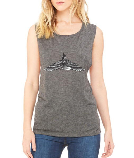 Rihanna inspired body tattoos women Flowy Scoop Muscle Tank