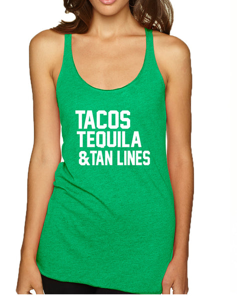 Women's Tank Top Tacos Tequila Tan Lines Beach Top