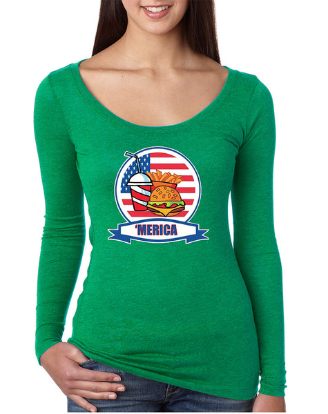 Women's Shirt Fast Food 'merica Love USA 4th Of July Tee