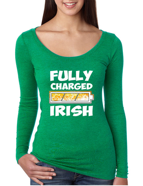 Women's Shirt Fully Charged Irish St Patrick's Day Funny Top - ALLNTRENDSHOP - 2