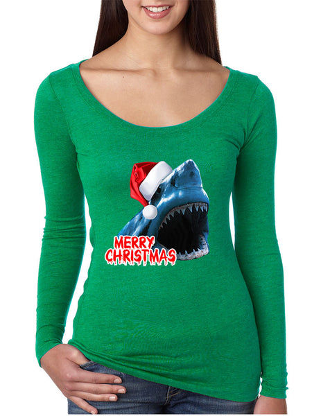 Women's Shirt Santa Jaws Merry Christmas Ugly Fun Xmas Gift - ALLNTRENDSHOP - 1