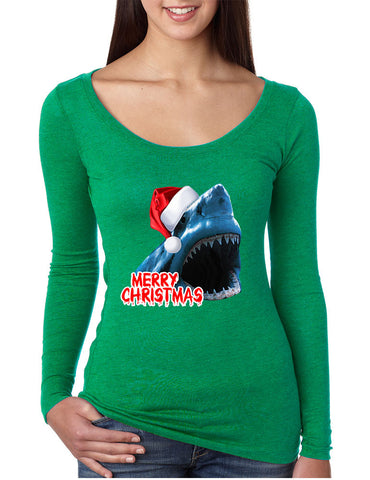 Women's Shirt Santa Jaws Merry Christmas Ugly Fun Xmas Gift - ALLNTRENDSHOP - 1