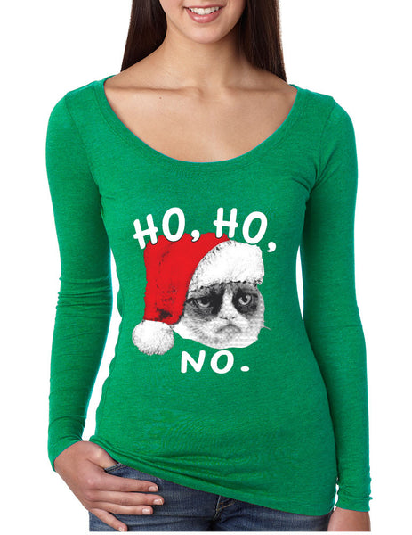 HO HO NO Grumpy cat Women's Long Sleeve Shirt - ALLNTRENDSHOP