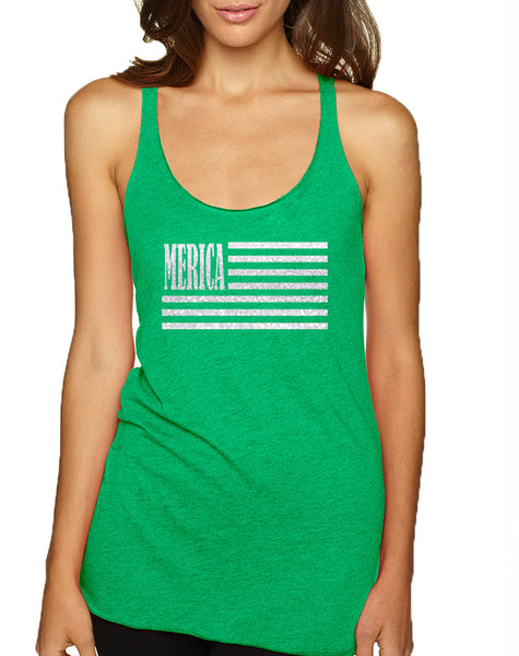 Women's Tank Top Merica Glitter White Flag 4th Of July