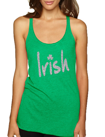 Women's Tank Top Irish Glitter Silver Shamrock St Patrick's