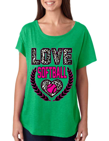 Love Softball Leopard Womens Tri-Blend Dolman shirt - ALLNTRENDSHOP - 2